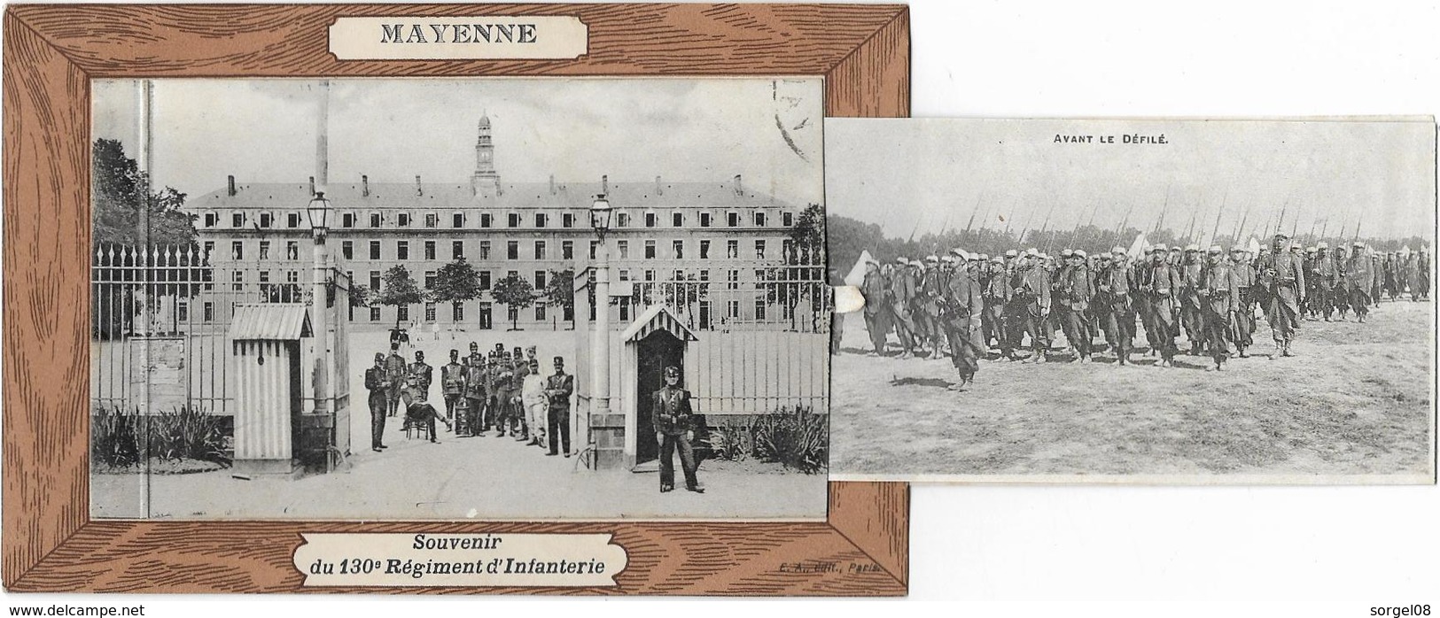 MAYENNE Militaria Belle Cpa à Système SOUVENIR Du 130° REGIMENT D'INFANTERIE - Mayenne