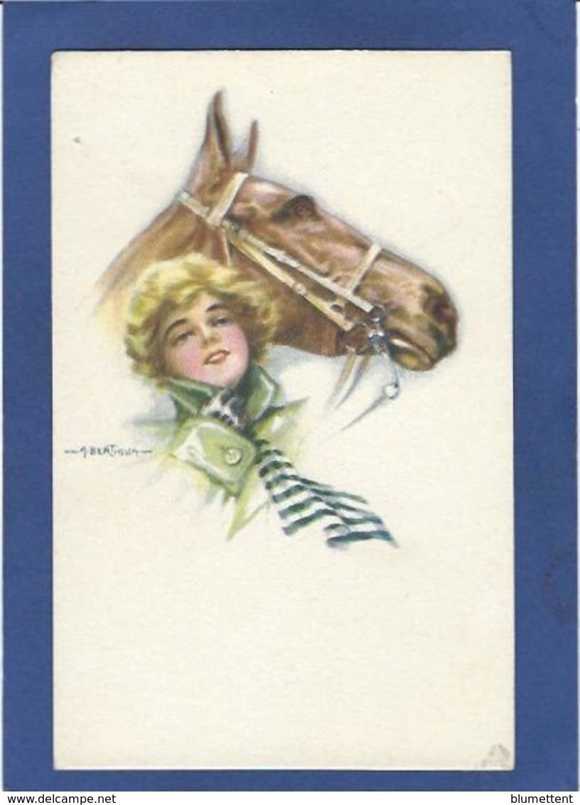 CPA Bertiglia Cheval Chevaux Femme Girl Women Illustrateur Non Circulé Horse - Paarden
