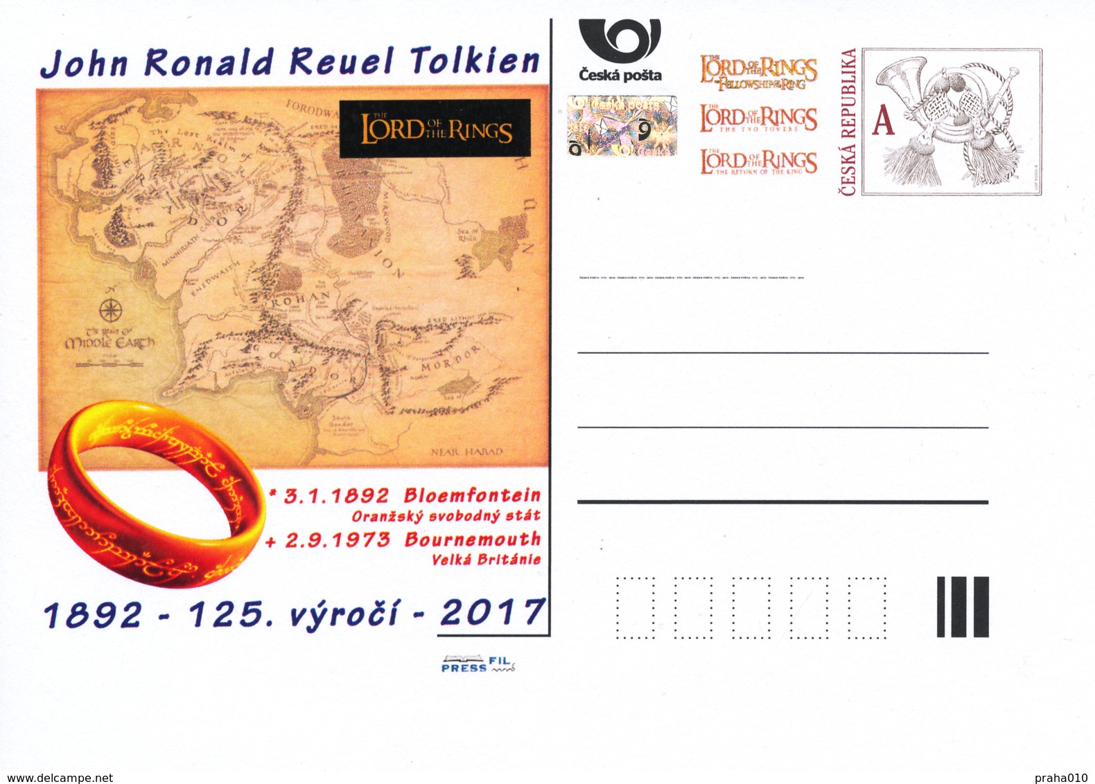 Rep. Ceca / Cart. Postali (Pre2017/01) John Ronald Reuel Tolkien (1892-1973) Scrittore Inglese; "Il Signore Degli Anelli - Cinema