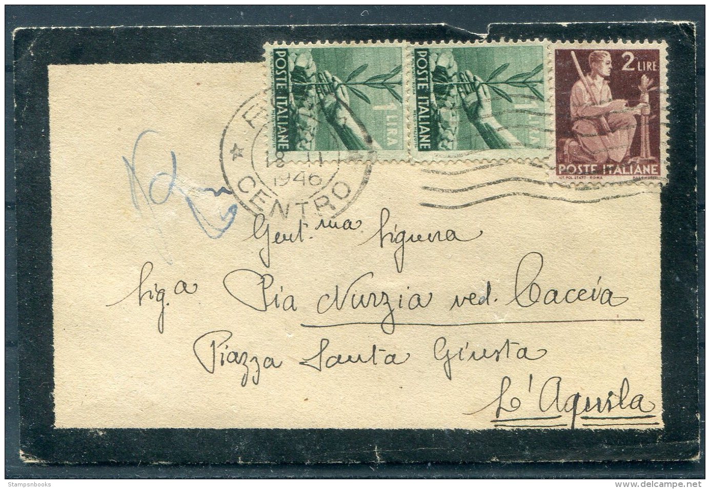 1946 Italy Roma - L'Aquila Mourning Cover - 1946-60: Marcophilia