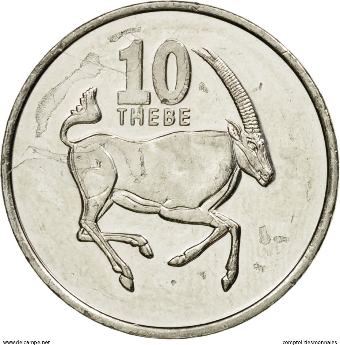 Monnaie, Botswana, 10 Thebe, 2002, British Royal Mint, TTB, Nickel Plated Steel - Botswana