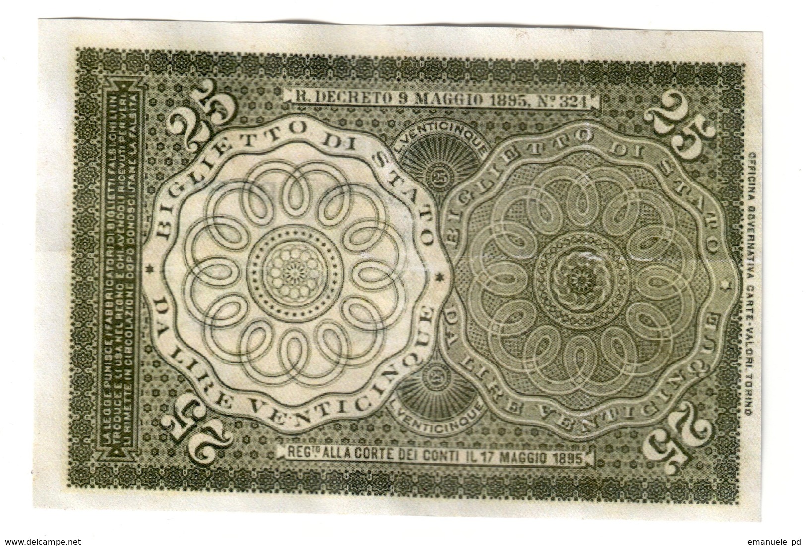 Italy 25 Lire 1896 Umberto-  Riproduzione Volutamente Invecchiata - Reproduction - 25 Liras