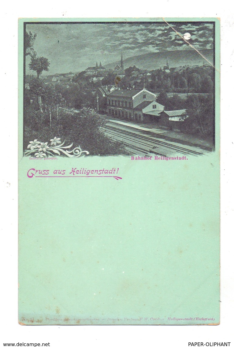 0-5630 HEILIGENSTADT, Bahnhof Heiligenstadt, Mondscheinkarte Ca. 1900. Eckknick - Heiligenstadt