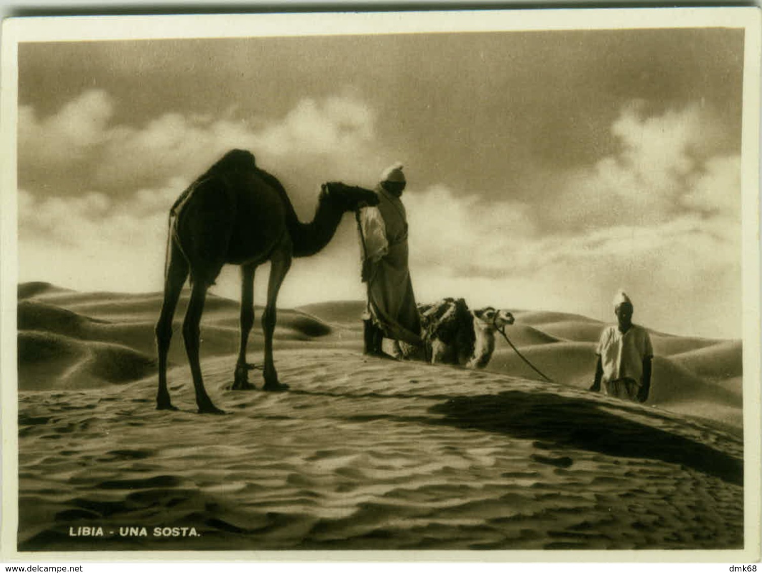 AFRICA - LIBIA / LYBIA -  STOP IN THE DESERT - MEN & CAMELS - EDIT ALI BEN OTMAN - 1930s ( BG348) - Libya