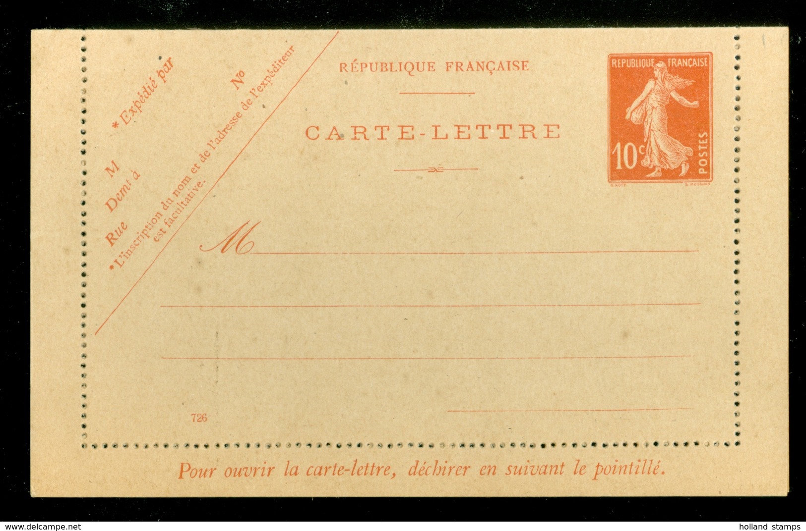 France Entiers Postaux - 10 C Semeuse Camée - Carte-lettre - Neuf - TB     (11.444k) - Kaartbrieven