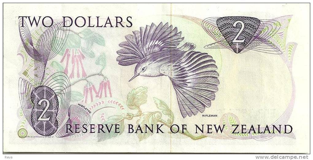 NEW ZEALAND $2 JAMES COOK WMK 1ST ISSUE HEAD OF QEII BIRD BACK ND(1975-77) SIGN KNIGHT P.164c EF W.1992 READ DESCRIPTION - Nouvelle-Zélande