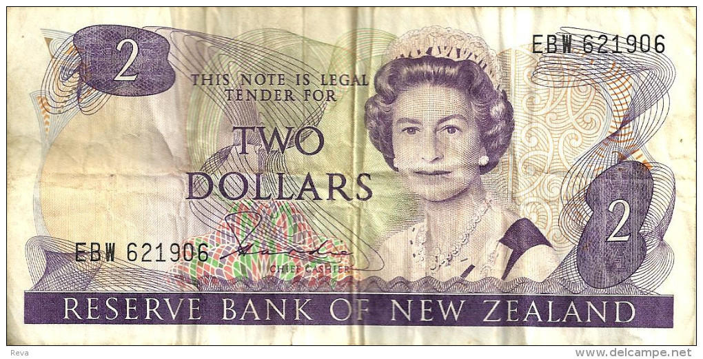 NEW ZEALAND $2 JAMES COOK WMK 1ST ISSUE HEAD OF QEII BIRD BACK ND(1975-77) SIGN KNIGHT P.164c EF W.1992 READ DESCRIPTION - Nouvelle-Zélande