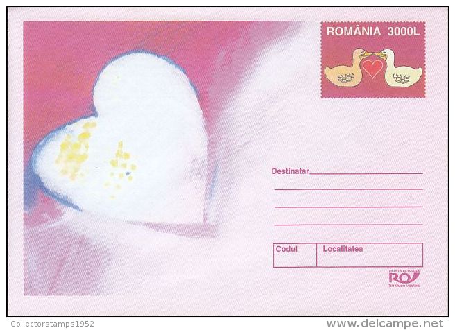 D443- DUCKS, HEARTS, VALENTINE'S DAY, COVER STATIONERY, 2003, ROMANIA - Other & Unclassified