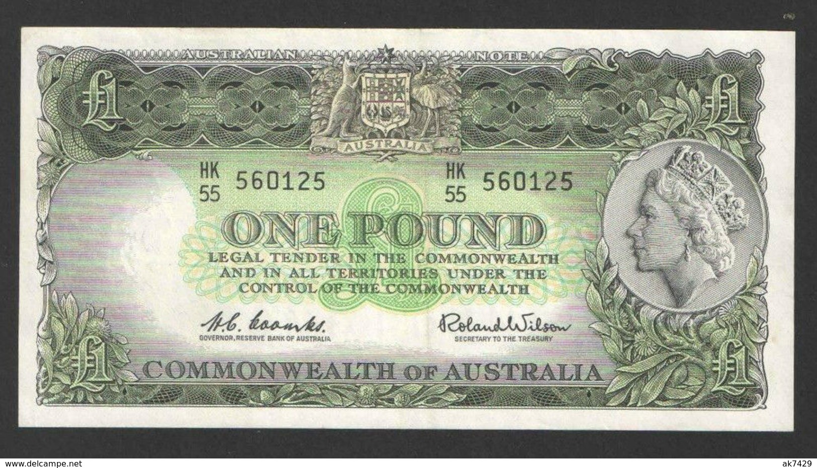 AUSTRALIA 1 POUND ND 1960- 1965 Issue COOMBS & WILSON HK/55 P#34a XF-AU - 1960-65 Reserve Bank Of Australia