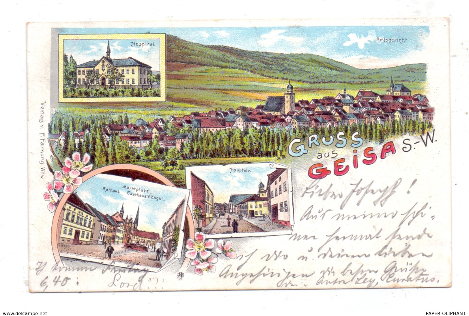 0-6222 GEISA, Lithographie 1902, Marktplatz, Hospital, Hauptstrasse, Panorama - Bad Salzungen