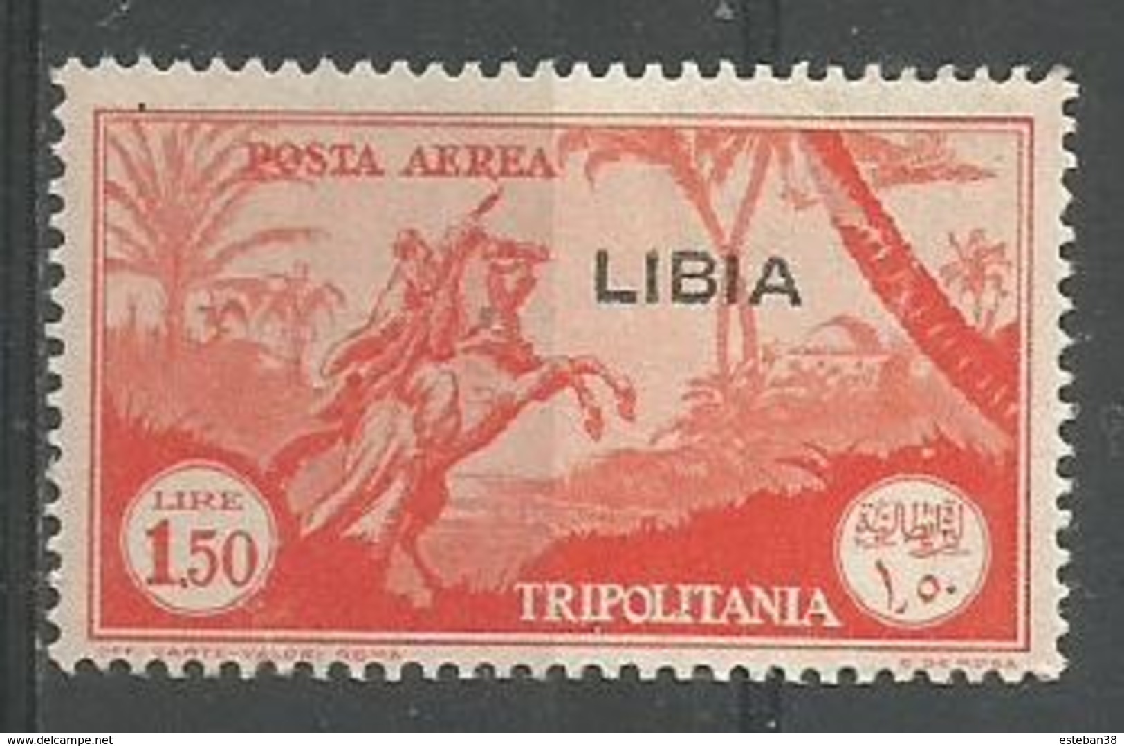 Timbre Pour La Poste Aerienne 1l 50 Orange - Libia