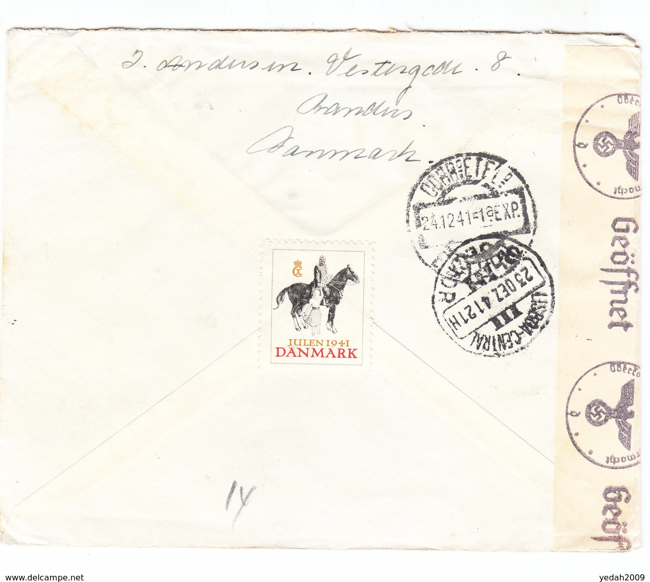 Denmark WWII AIRMAIL CENSORED COVER TO Portugal 1941 - Covers & Documents