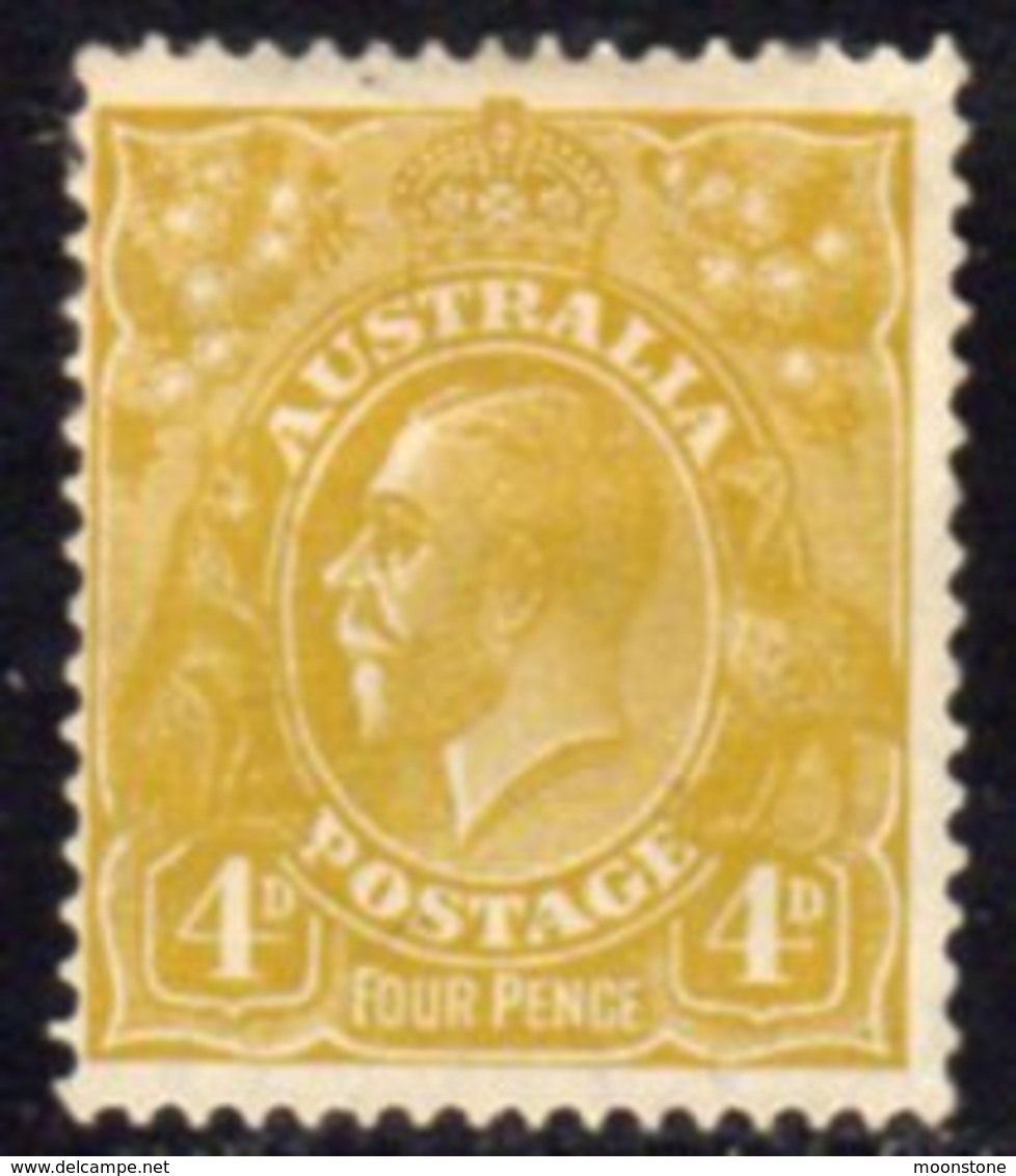 Australia 1926-30 GV Head 4d Yellow-olive, Wmk. 7, Perf. 13½x12½, Hinged Mint, SG 102 - Mint Stamps