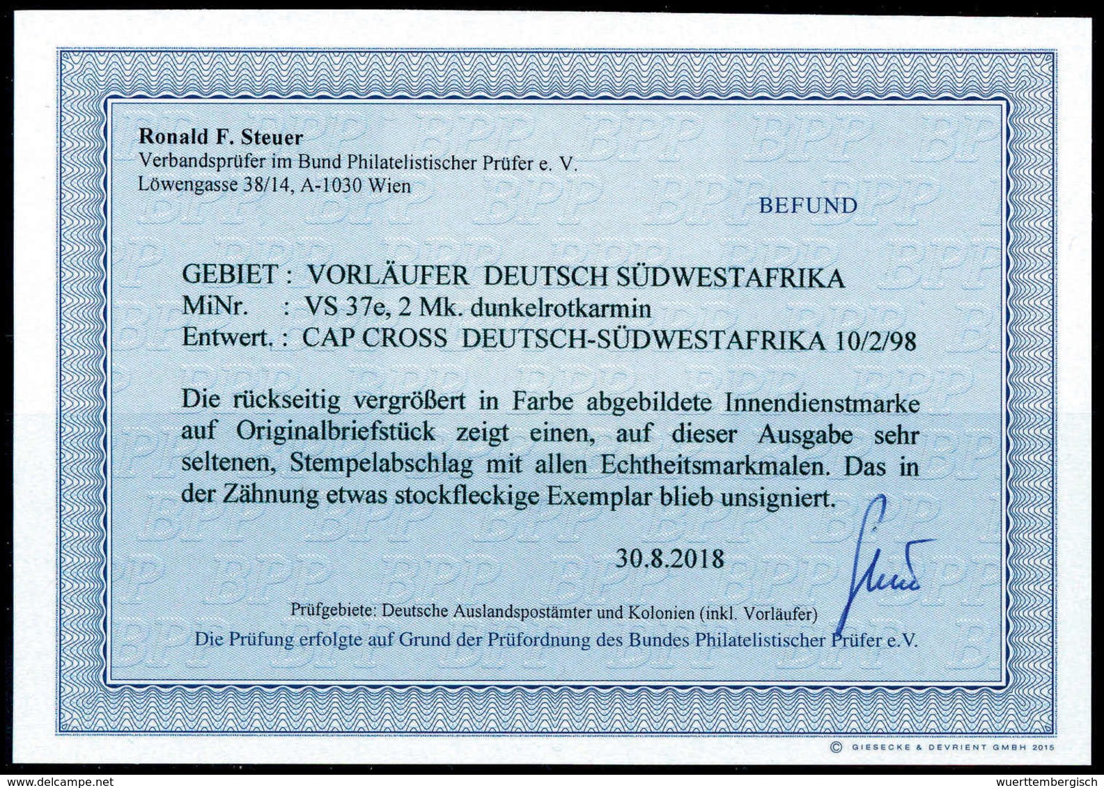 Briefst. Deutsche Kolonien Südwestafrika, Vorläufer - Other & Unclassified