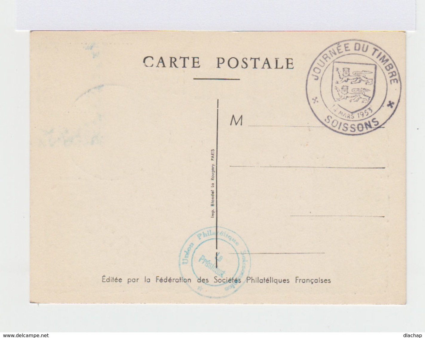 FDC Carte Journée Du Timbre 1953. Oblitération Soissons 14 Mars 1953. (700) - 1950-1959