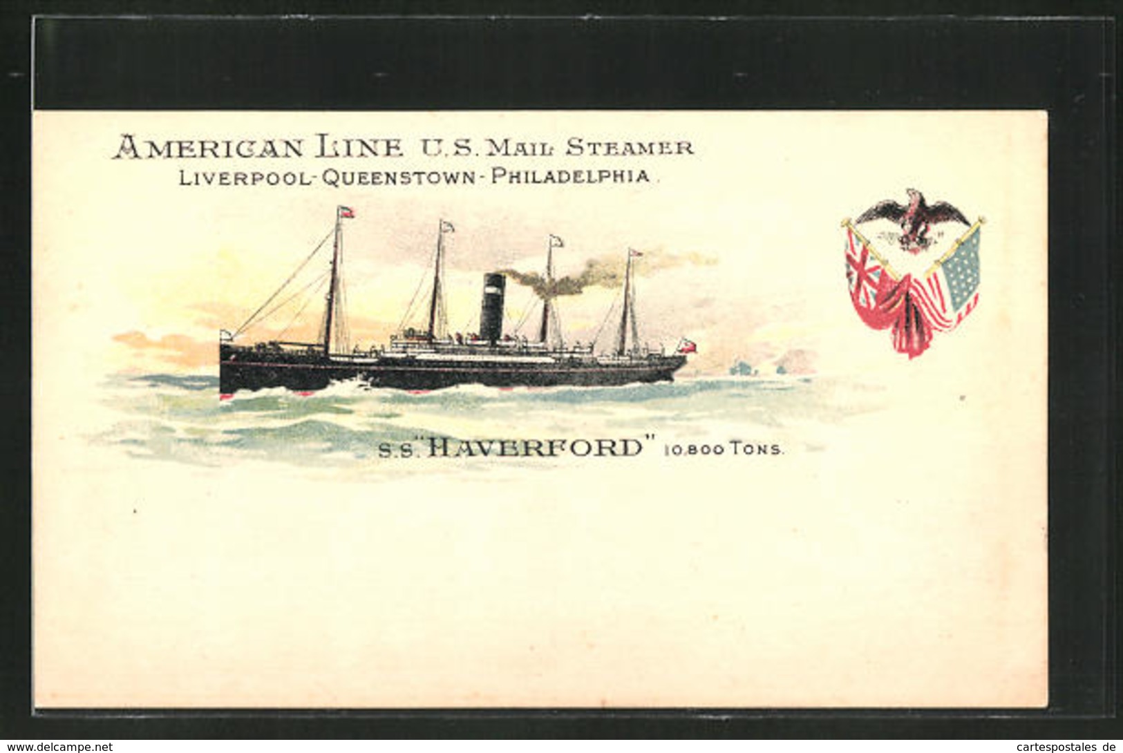 Lithographie American Line U.S. Mail Steamer SS Haverford, Passagierschiff - Paquebots