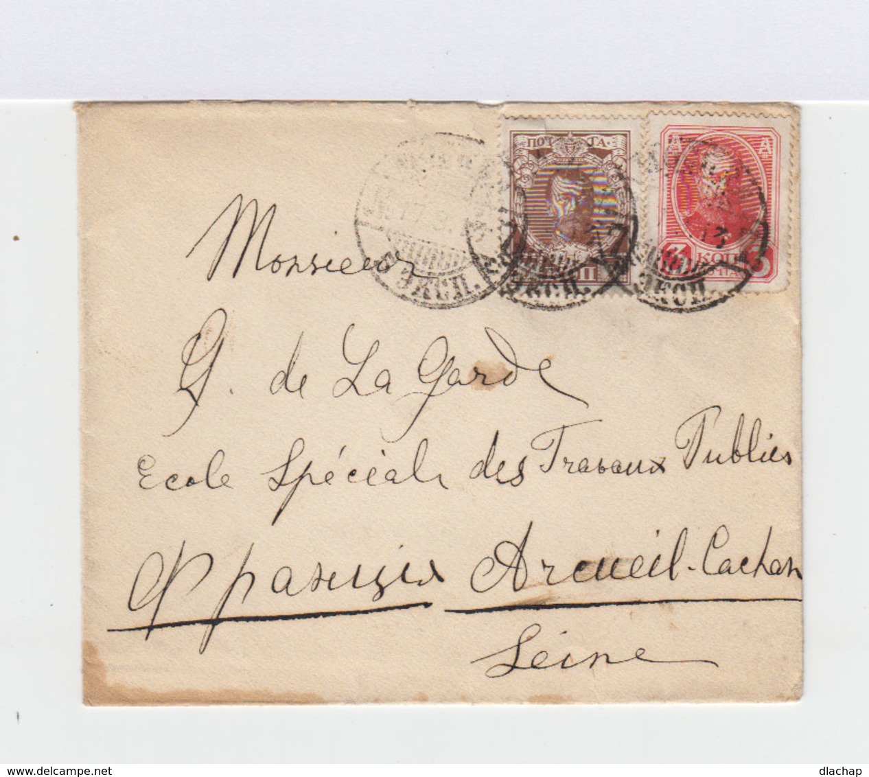 Sur Enveloppe Un Timbre Nicolas II 7 K. Et Un Timbre Alexandre III 3 K. CAD 1913. (704) - Machines à Affranchir (EMA)