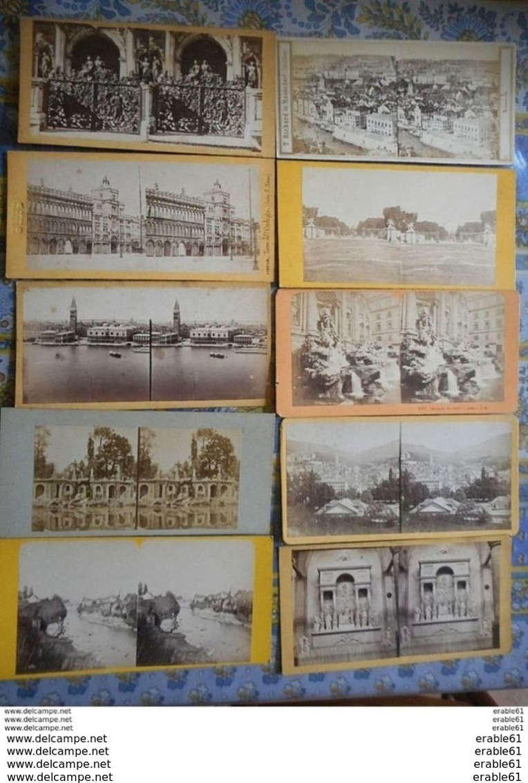 LOT DE 10 PHOTO STEREO ANCIENNE SUISSE ZURICH BADEN BRUGG ITALIE VENISE ROME PARIS CHAMPS ELYSEES - Photos Stéréoscopiques