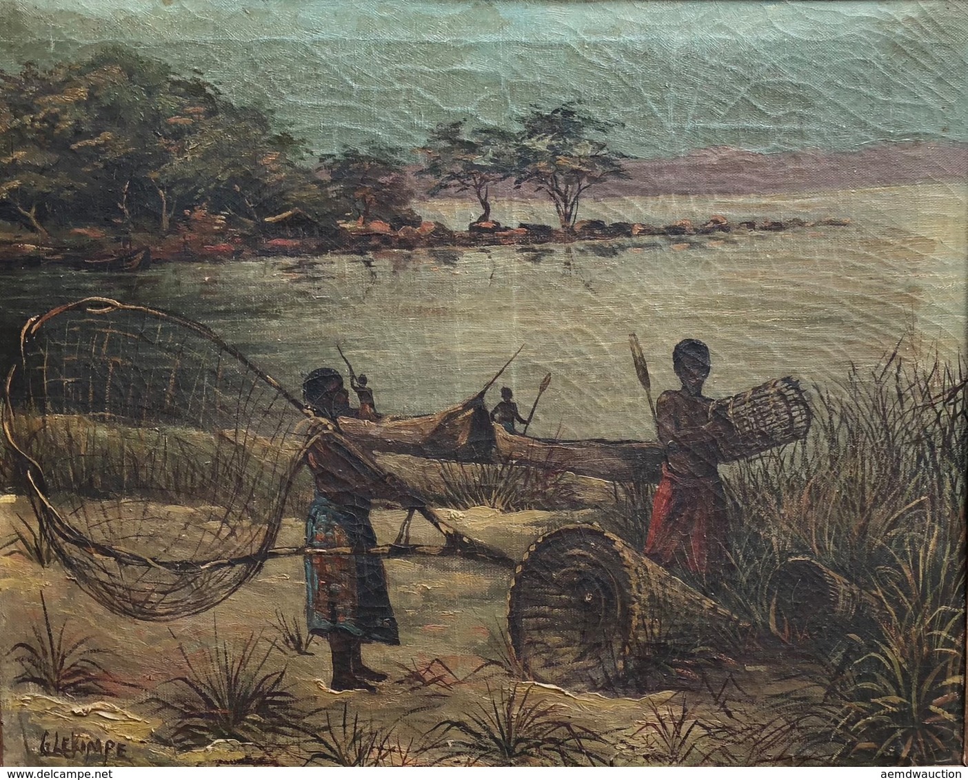 Gaston LEKIMPE - [Deux Pêcheurs Africains Avec Leur Nas - Prints & Engravings