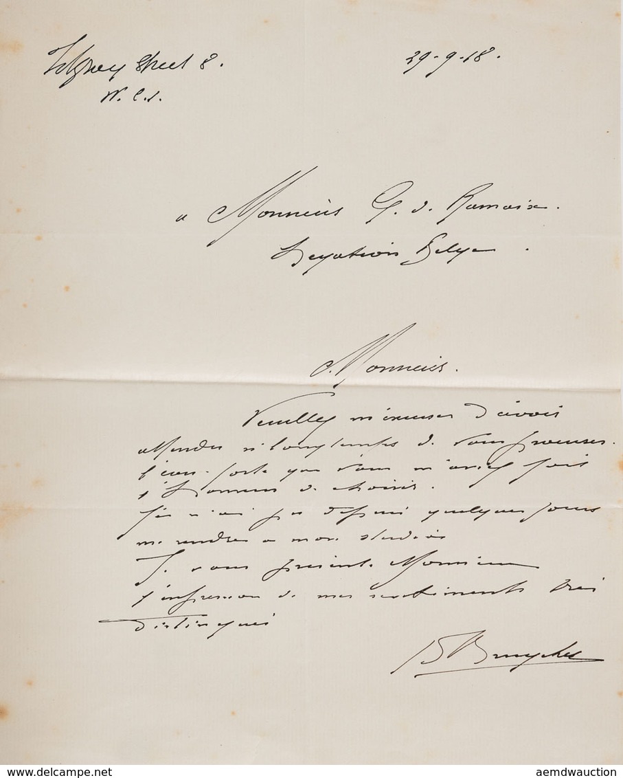 Jules DE BRUYCKER (GENT, 1870 - 1945) - 2 Lettres Autog - Other & Unclassified