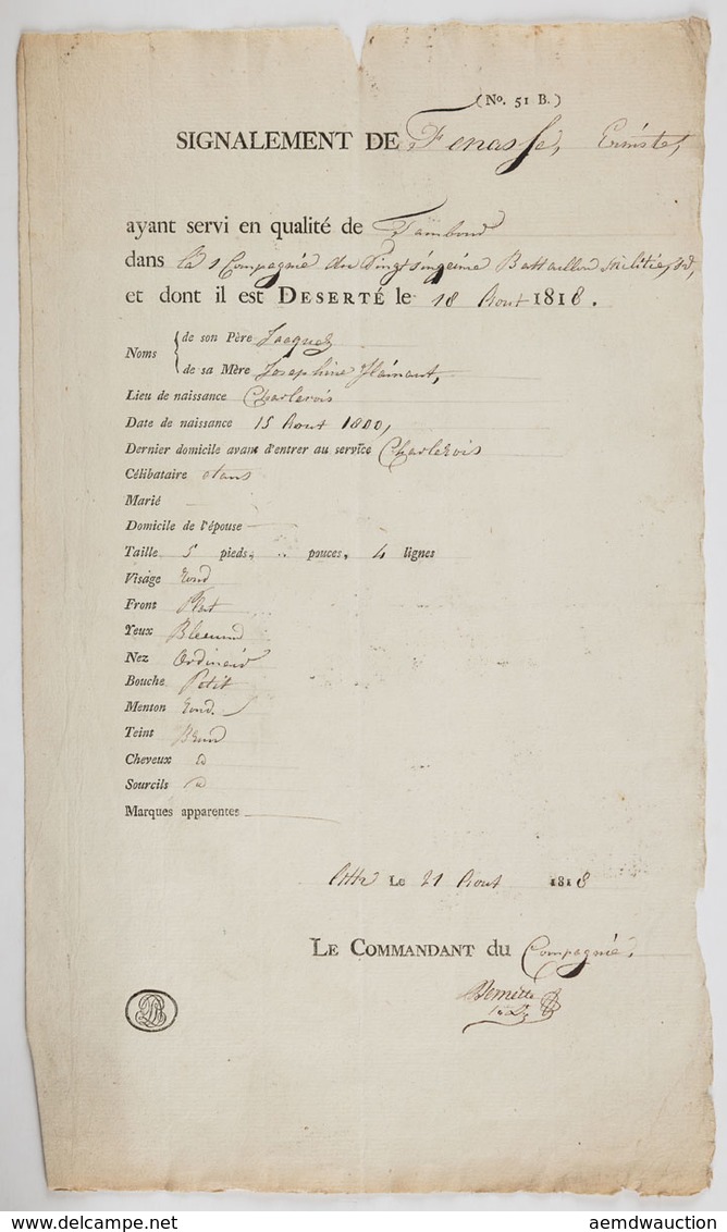 [MILITARIA] SIGNALEMENT DE FENASSE Ernest, Ayant Servi - Unclassified