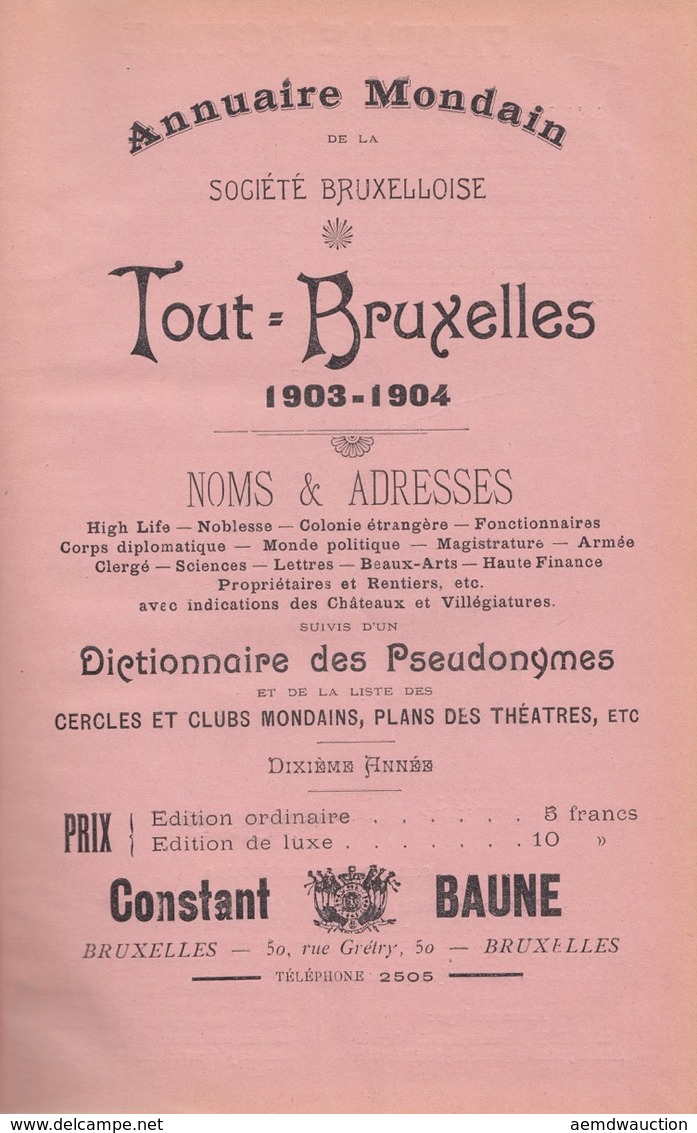 TOUT-BRUXELLES. Annuaire Mondain De La Société Bruxello - Unclassified