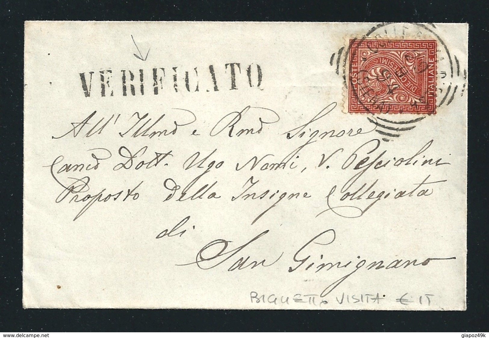 1894 - REGNO - 2 Cent. - Piccola BUSTA - Senza Testo Interno - Da COLLE Di VAL D'ELSA A San GIMIGNANO - VERIFICATO - Marcophilia