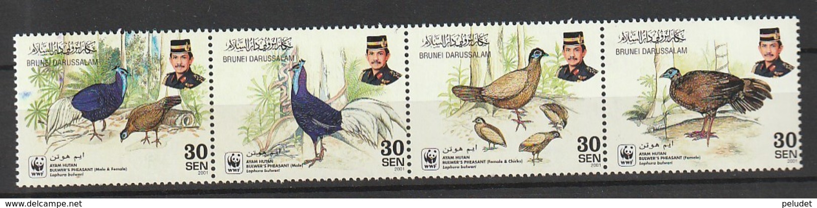 Brunei 2001 WWF - Buwler's Pheasant Strip Of 4 ** Mi 622-625, Sn 574, Yt 608-611, Sg 677a - Brunei (1984-...)