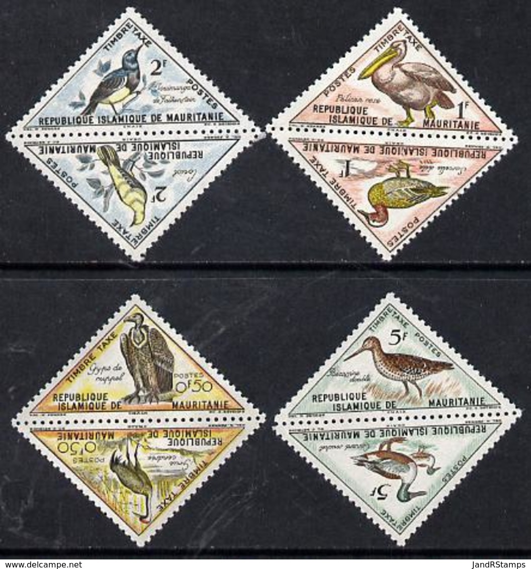 Mauritania 1963 Postage Due - Birds Triangular PELICAN GRIFFON CRANE ORIOLE SUNBIRD SNIPE SHOVELER Short Set Of 8 Values - Mauritania (1960-...)