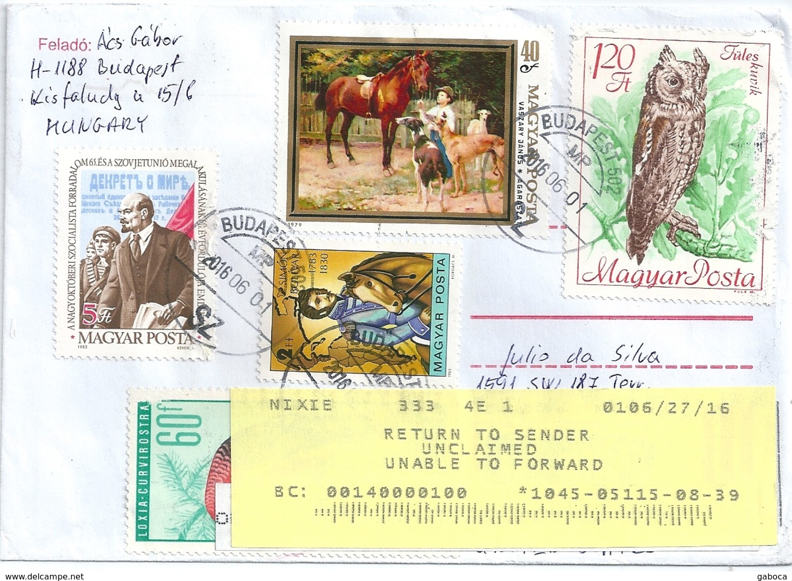 B2104 Hungary Personality Lenin Fauna Bird Art Painting Horse Returned-to-Sender - Covers & Documents