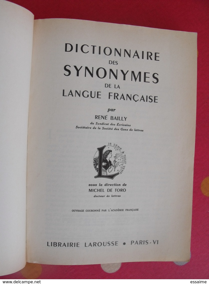 Larousse Des Synonymes De La Langue Française. René Bailly. 1971 - Dictionnaires