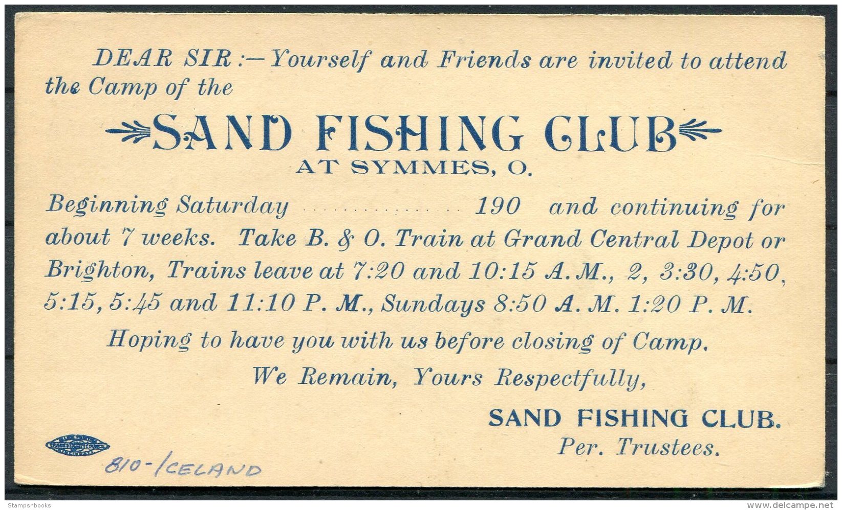 1942 Iceland USA Censor APO 810 Fieldpost Stationery Postcard. Sand Fishing Club Camp - Briefe U. Dokumente