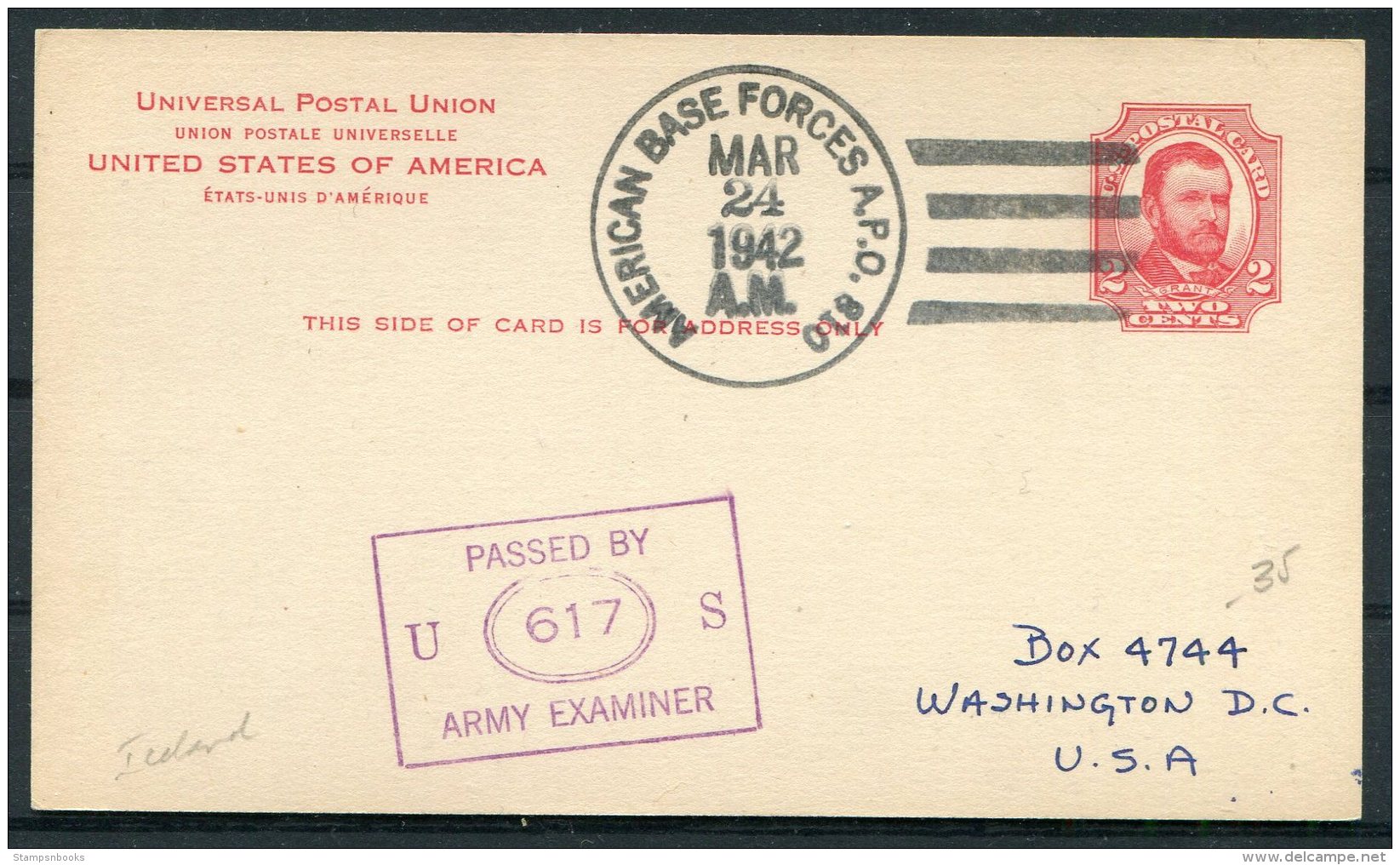 1942 Iceland USA Censor APO 810 Fieldpost Stationery Postcard. - Briefe U. Dokumente