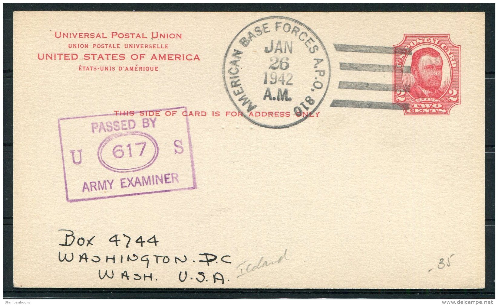 1942 Iceland USA Censor APO 810 Fieldpost Stationery Postcard. - Covers & Documents