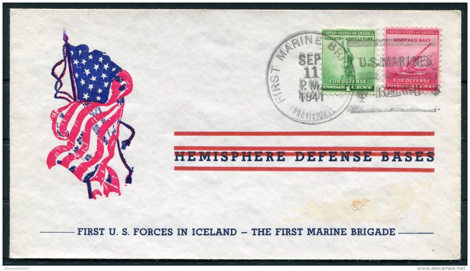 WW2 Iceland USA First Marine Brigade Illustrated Patriotic Cover - Covers & Documents