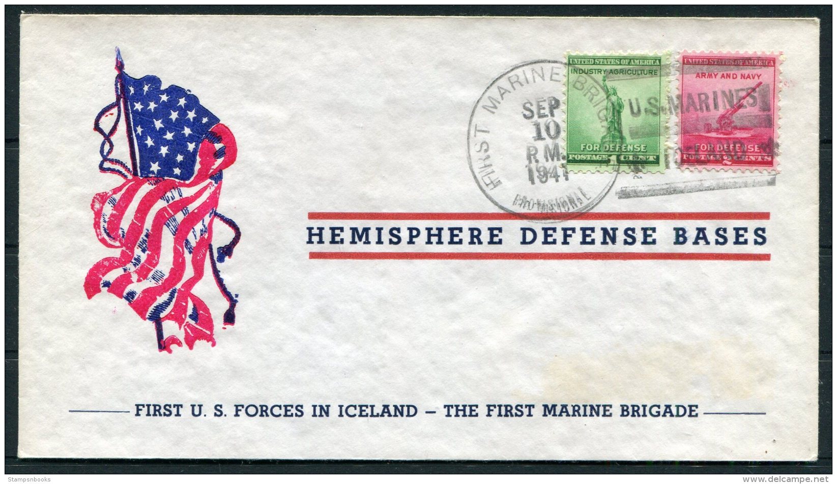 WW2 Iceland USA First Marine Brigade Illustrated Patriotic Cover - Cartas & Documentos
