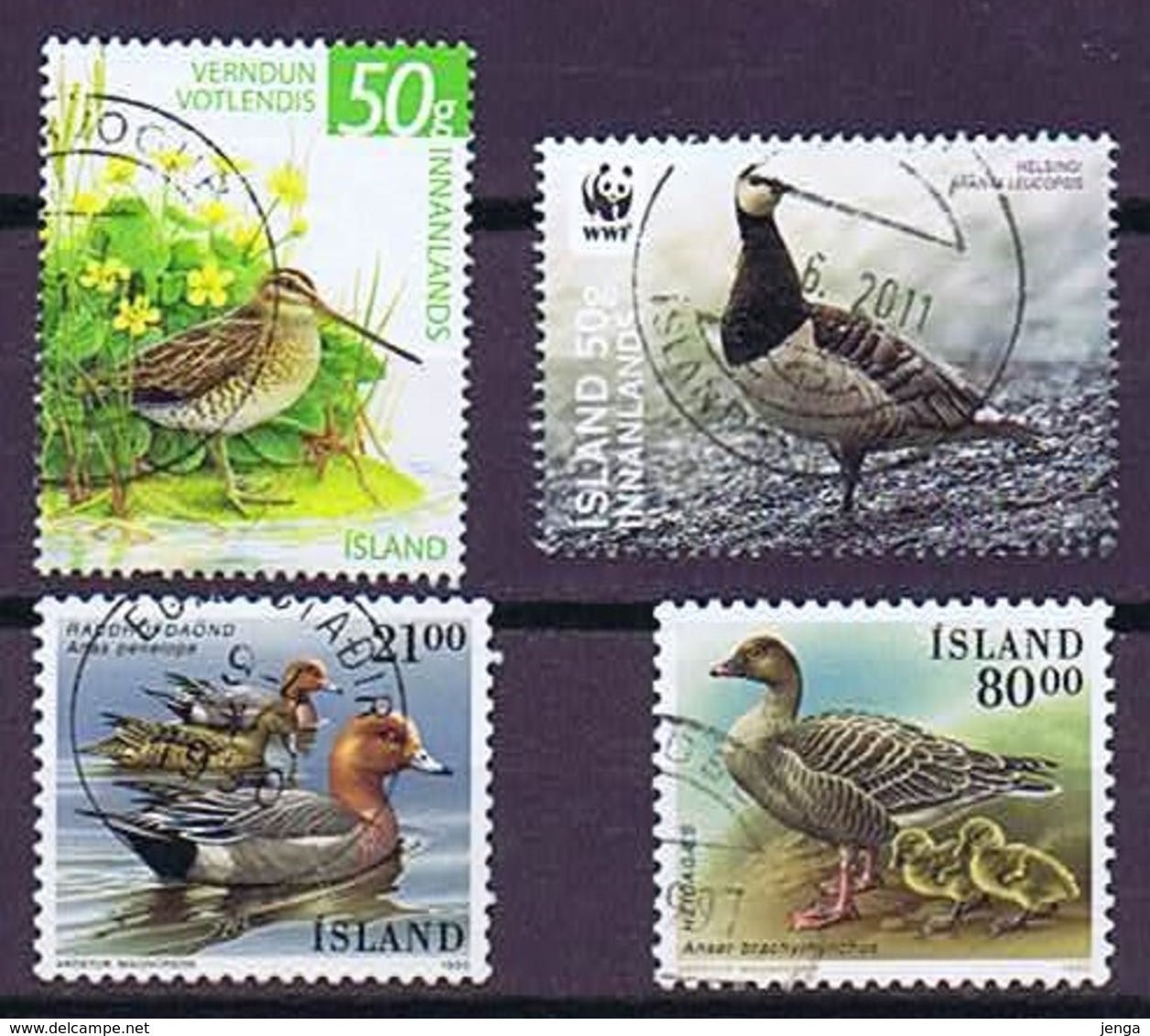 Iceland;  4 Used Stamps With Birds; 1 WWF - Collections, Lots & Séries