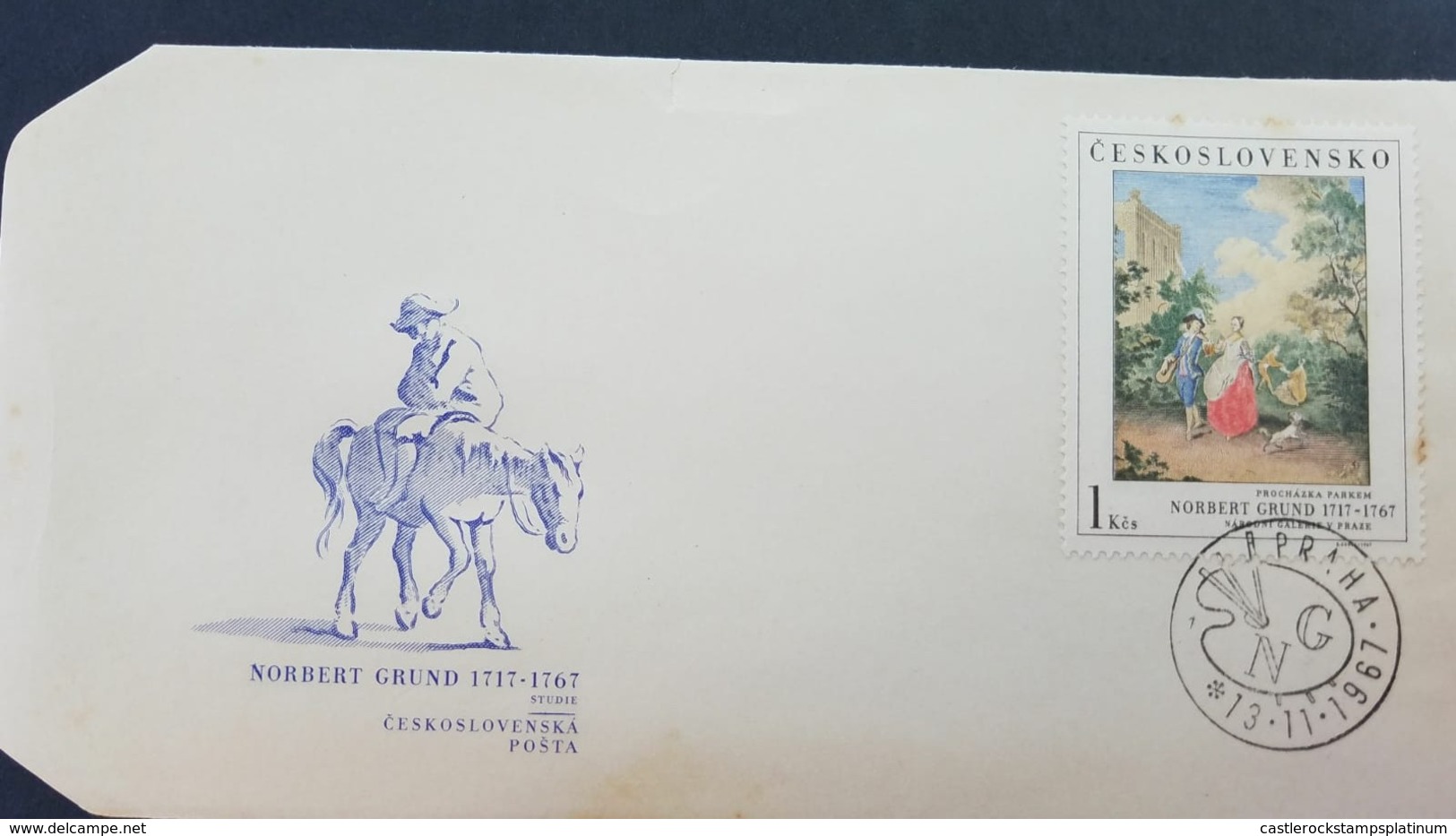 L) 1967 CZECHOSLOVAKIA, NORBERT GRUND 1717-167, PEOPLE, HORSE, NATURE, XF - Covers & Documents