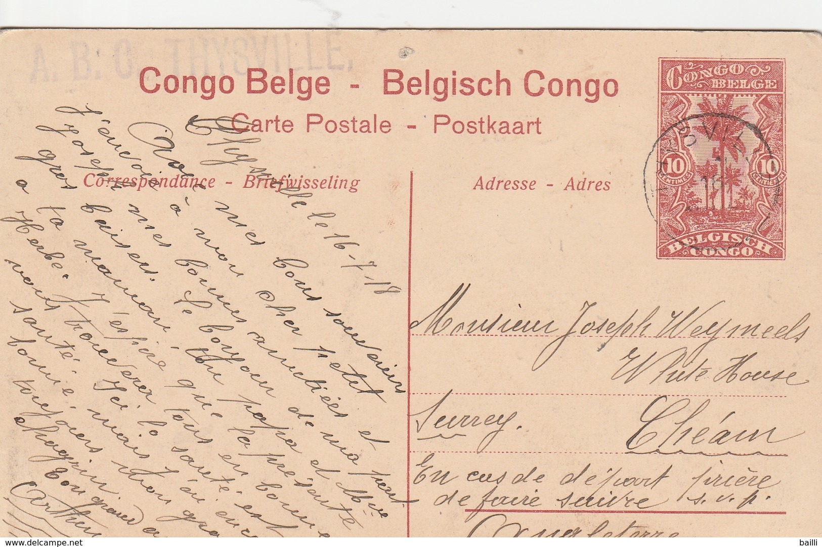 Congo Belge Entier Postal Illustré Pour L'Angleterre 1918 - Interi Postali