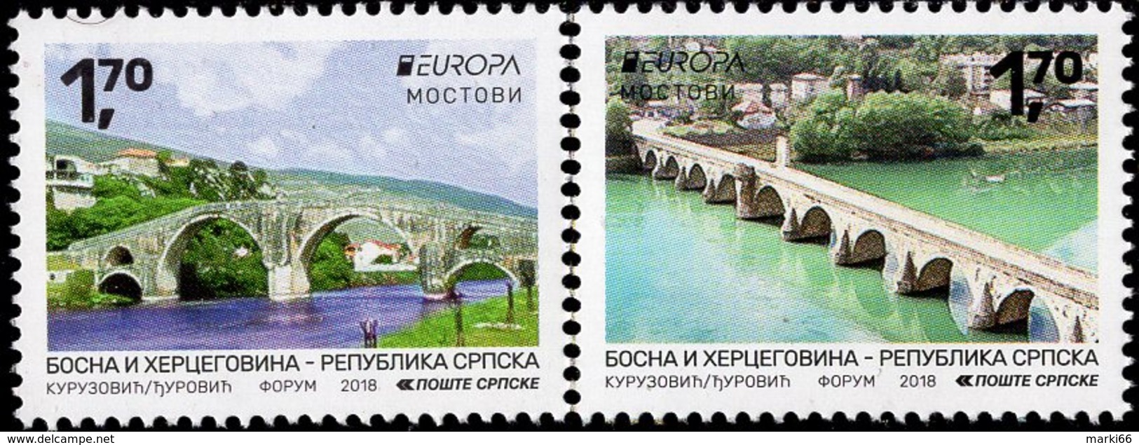 Bosnia & Herzegovina - Republika Srpska - 2018 - Europa CEPT - Bridges - Mint Stamp Set - Bosnia Herzegovina