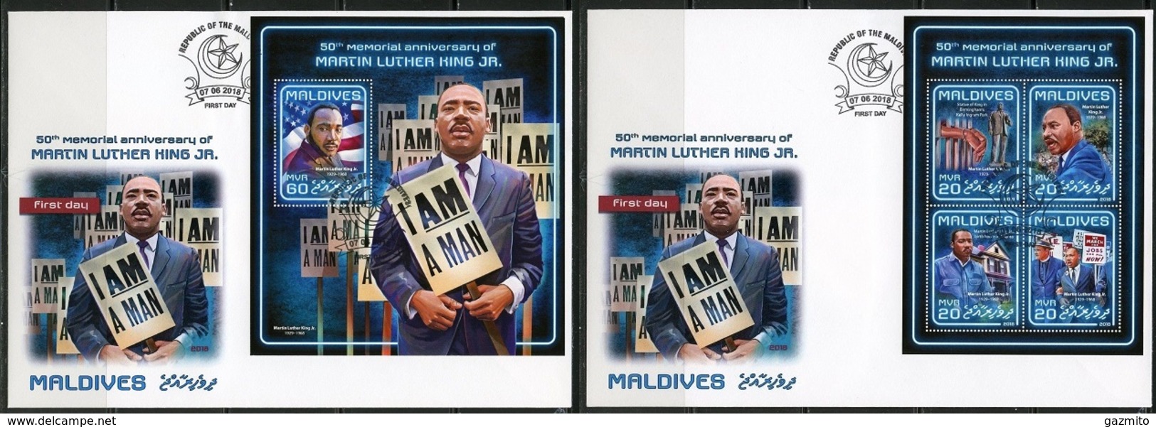 Maldives 2018, Martin Luther King, 4val In BF +BF In 2FDC - Martin Luther King
