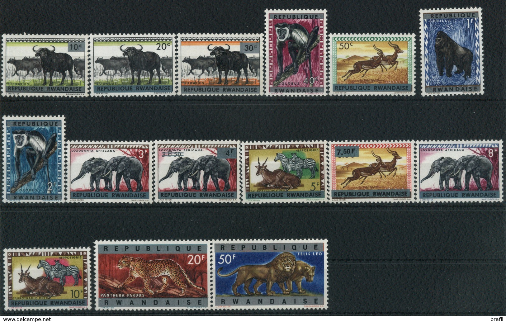 (152)1964 Rwanda-Urundi, Animali Soprastampata, Serie Completa Nuova (**) - Nuovi