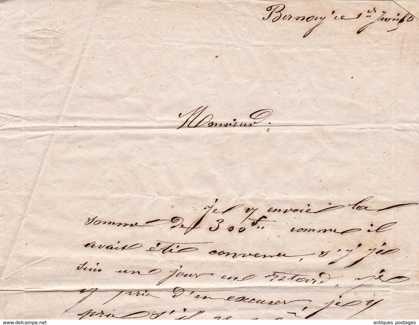 Lettre 1856 Bernay Eure pour Noyon Oise