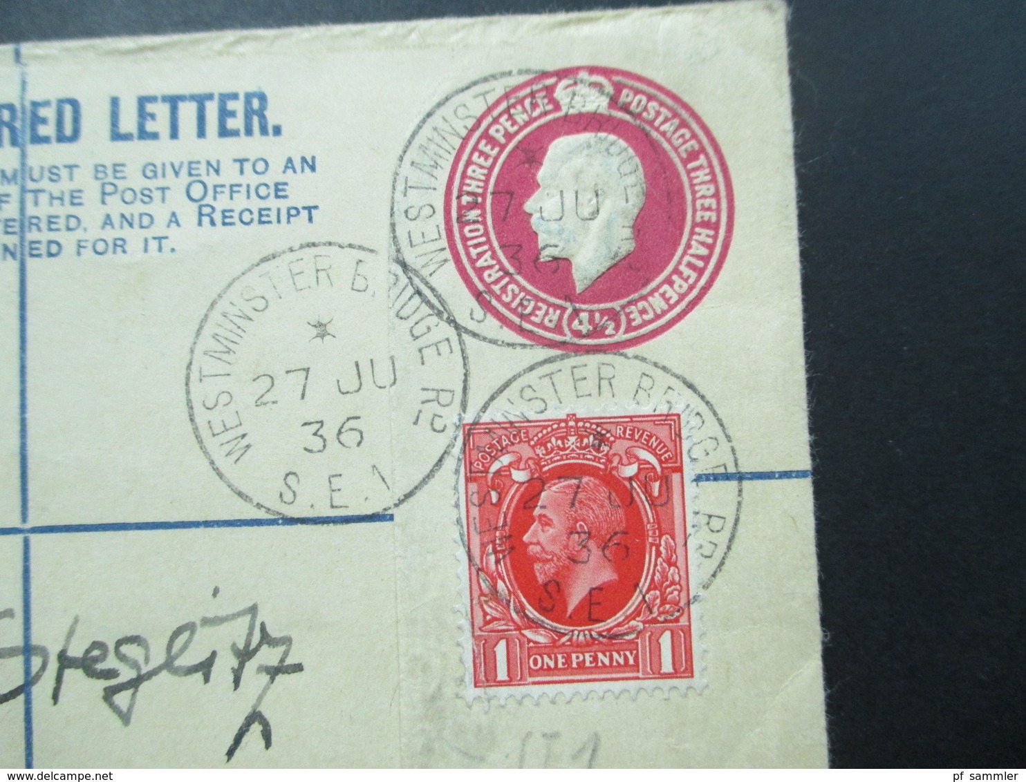 GB 1936 Registered Letter Mit Zusatzfrankatur Nach Berlin Steglitz Standesamt. Stempel Westminster Bridge - Cartas & Documentos