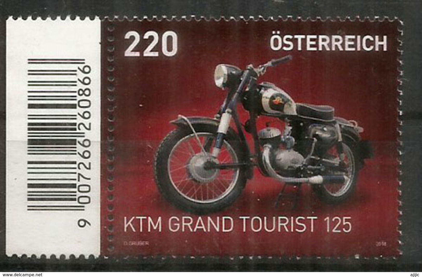 Moto Autrichienne  KTM GRAND TOURIST 125, Un Timbre Neuf ** D'Autriche, Avec Barcode   (Haute Faciale) - Motos