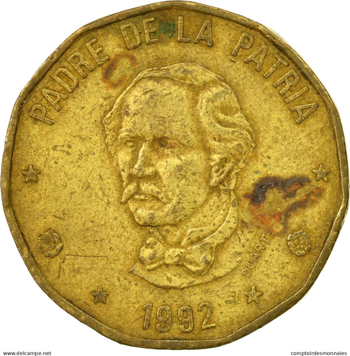 Monnaie, Dominican Republic, Peso, 1992, TB+, Laiton, KM:80.1 - Dominicana