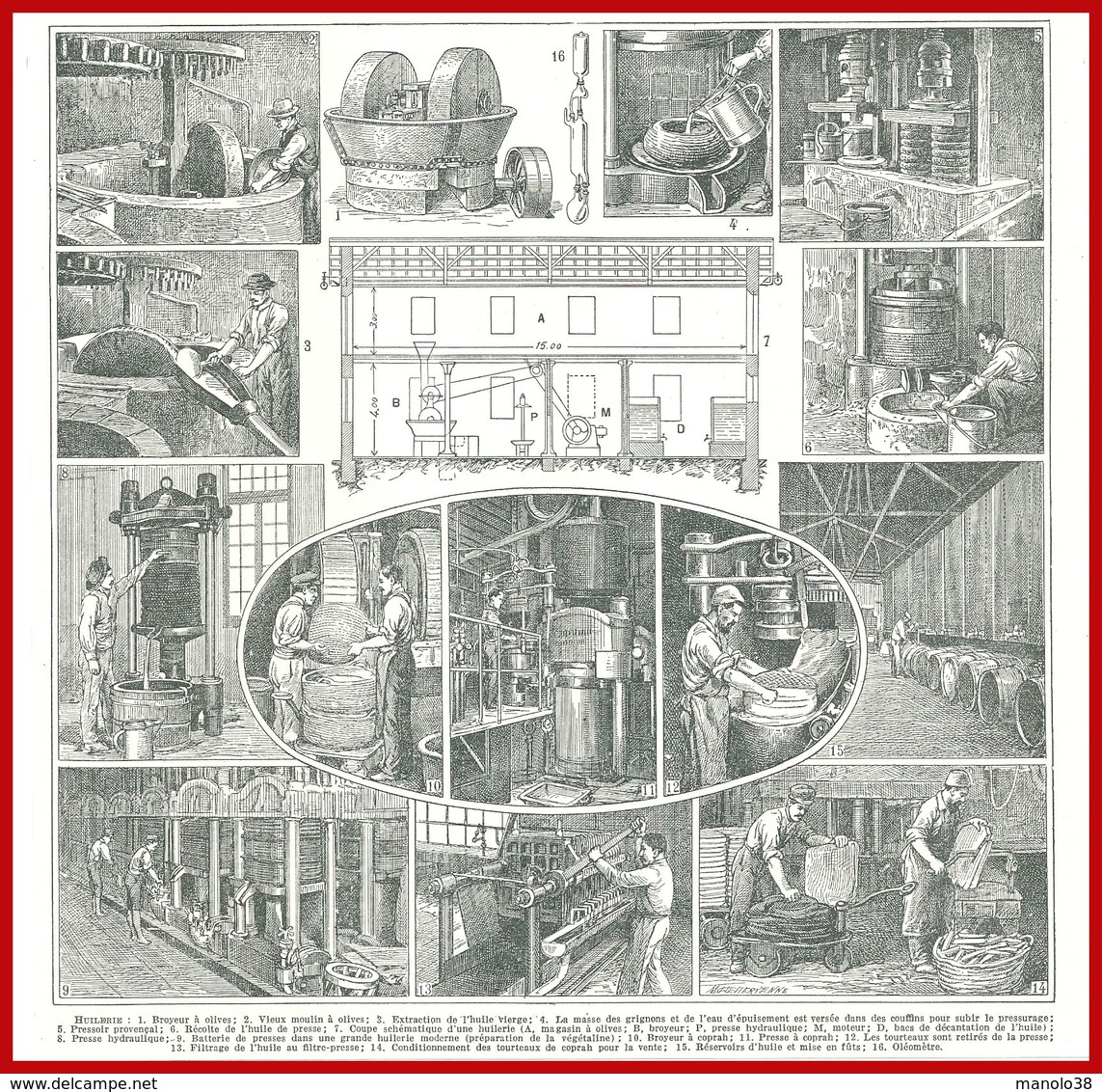 Huilerie, Illustration Maurice Dessertenne, Broyeur à Olives, Vieux Moulin, Extraction De L'huile Vierge...Larousse 1948 - Otros & Sin Clasificación