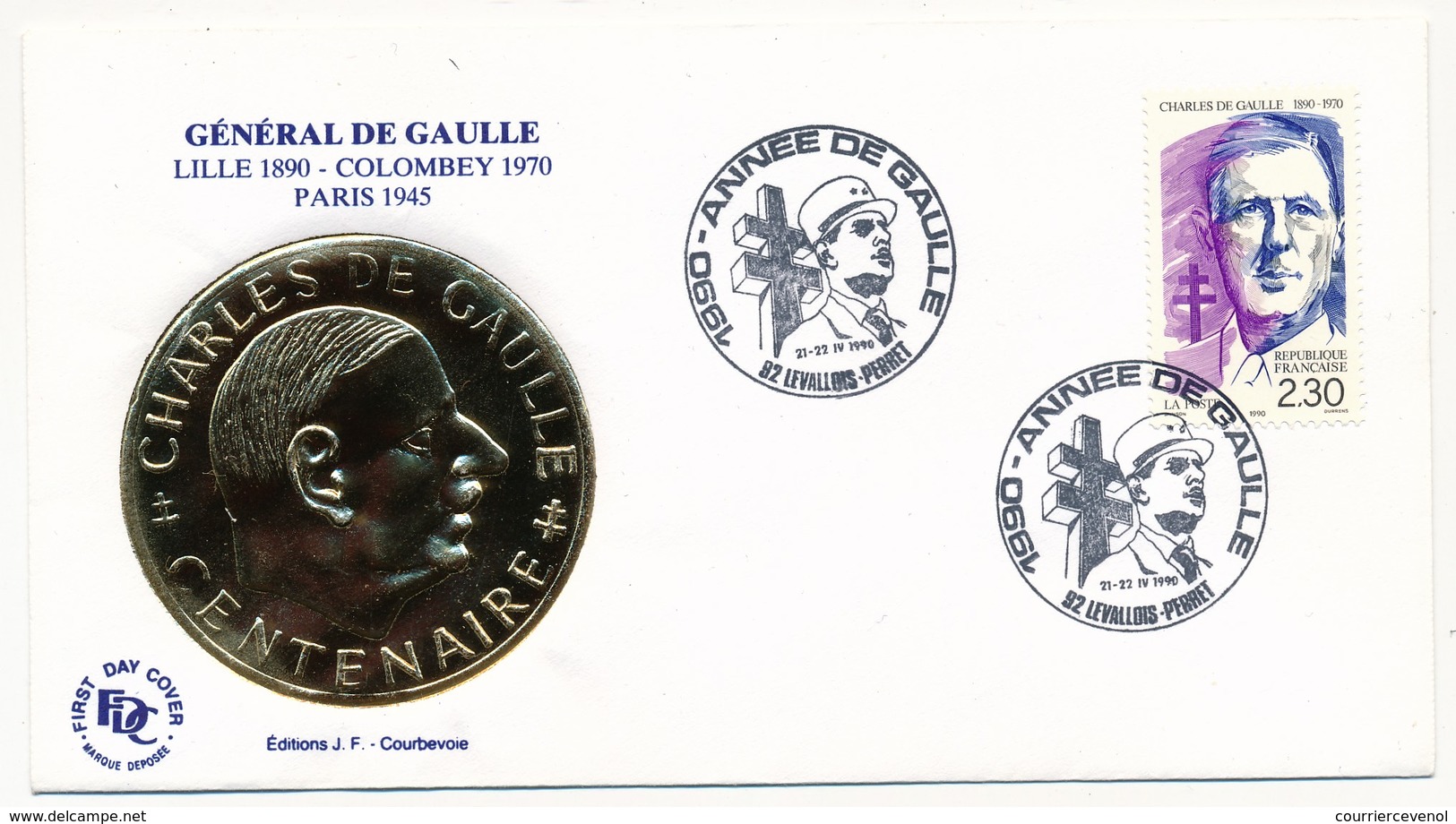 FRANCE - Enveloppe - Cachet Temporaire "1990 Année De Gaulle" - Levallois Perret  - 21/22.4.1990 - De Gaulle (General)