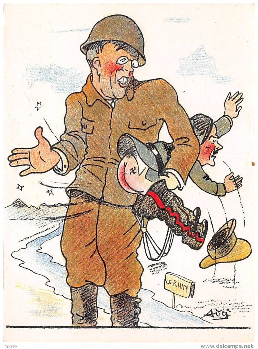 Militaire . 39/45.n° 46485. Hitler Prend Une Fessé.caricature. Illustrateur Asti.14x10.5 Cm. - Weltkrieg 1939-45