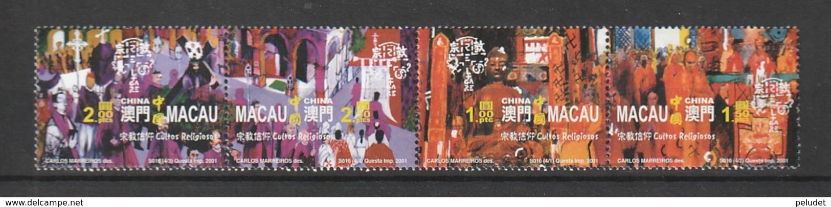 MACAU 2001 	Religion Strip Of 4 ** Mi 1138 / 1141 St 1058 - Nuevos